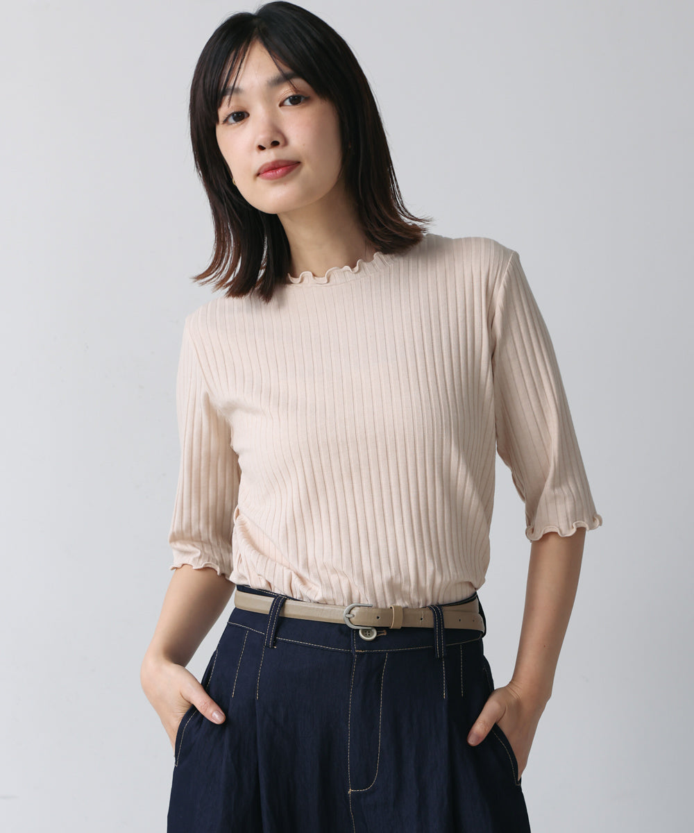 5分袖リブTシャツ