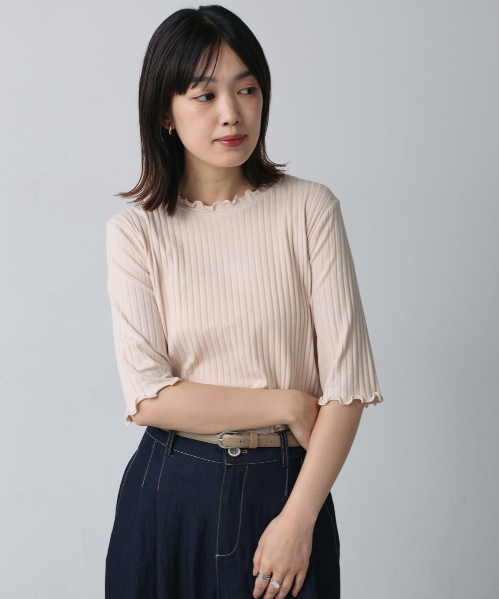 5分袖リブTシャツ