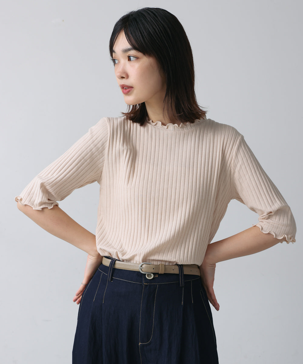 5分袖リブTシャツ