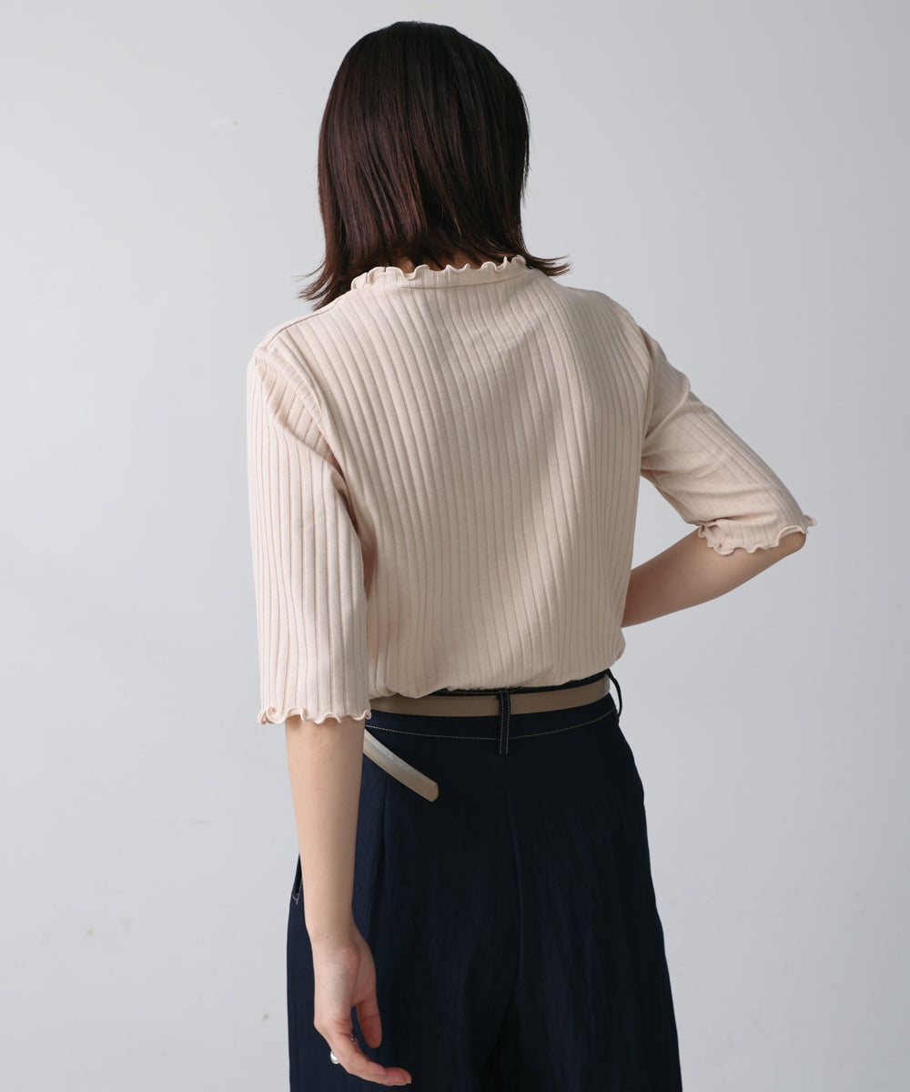 5分袖リブTシャツ