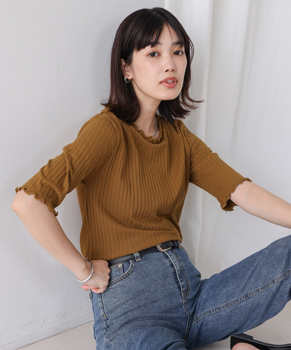 5分袖リブTシャツ