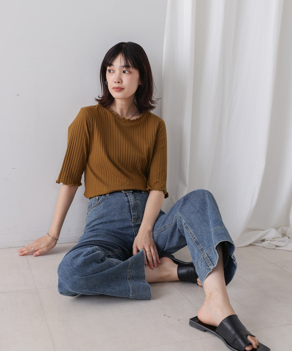 5分袖リブTシャツ