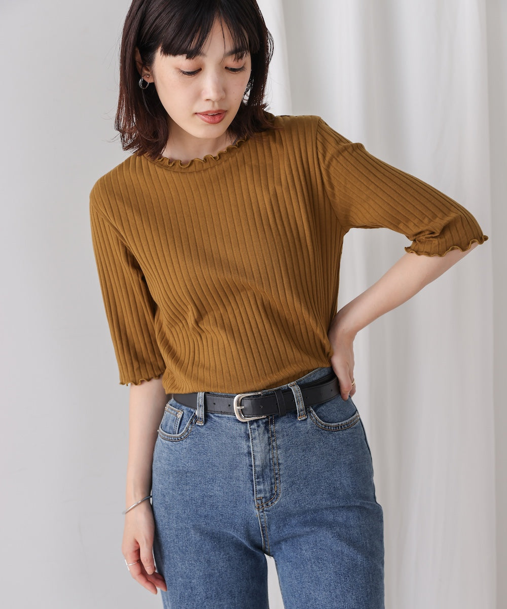5分袖リブTシャツ