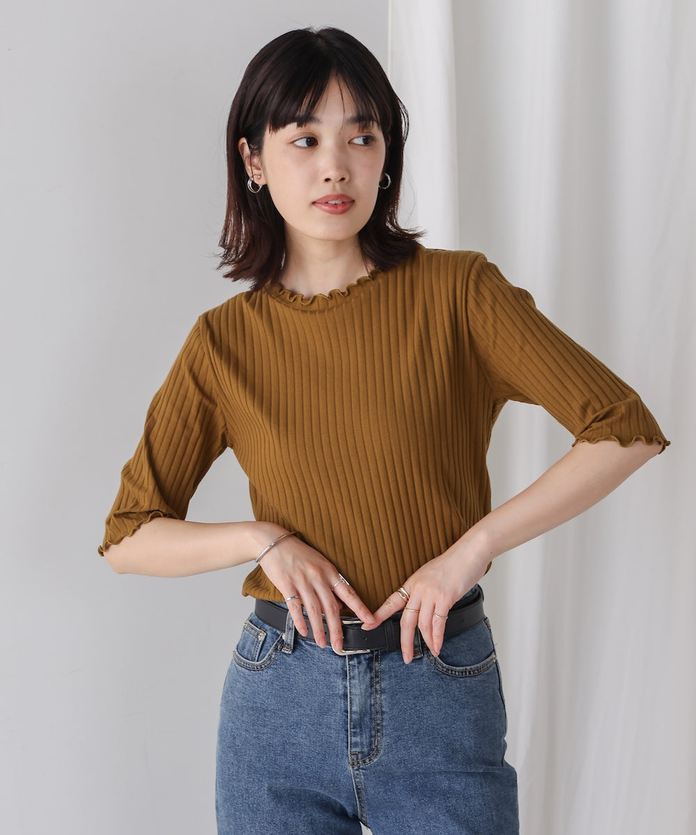 5分袖リブTシャツ