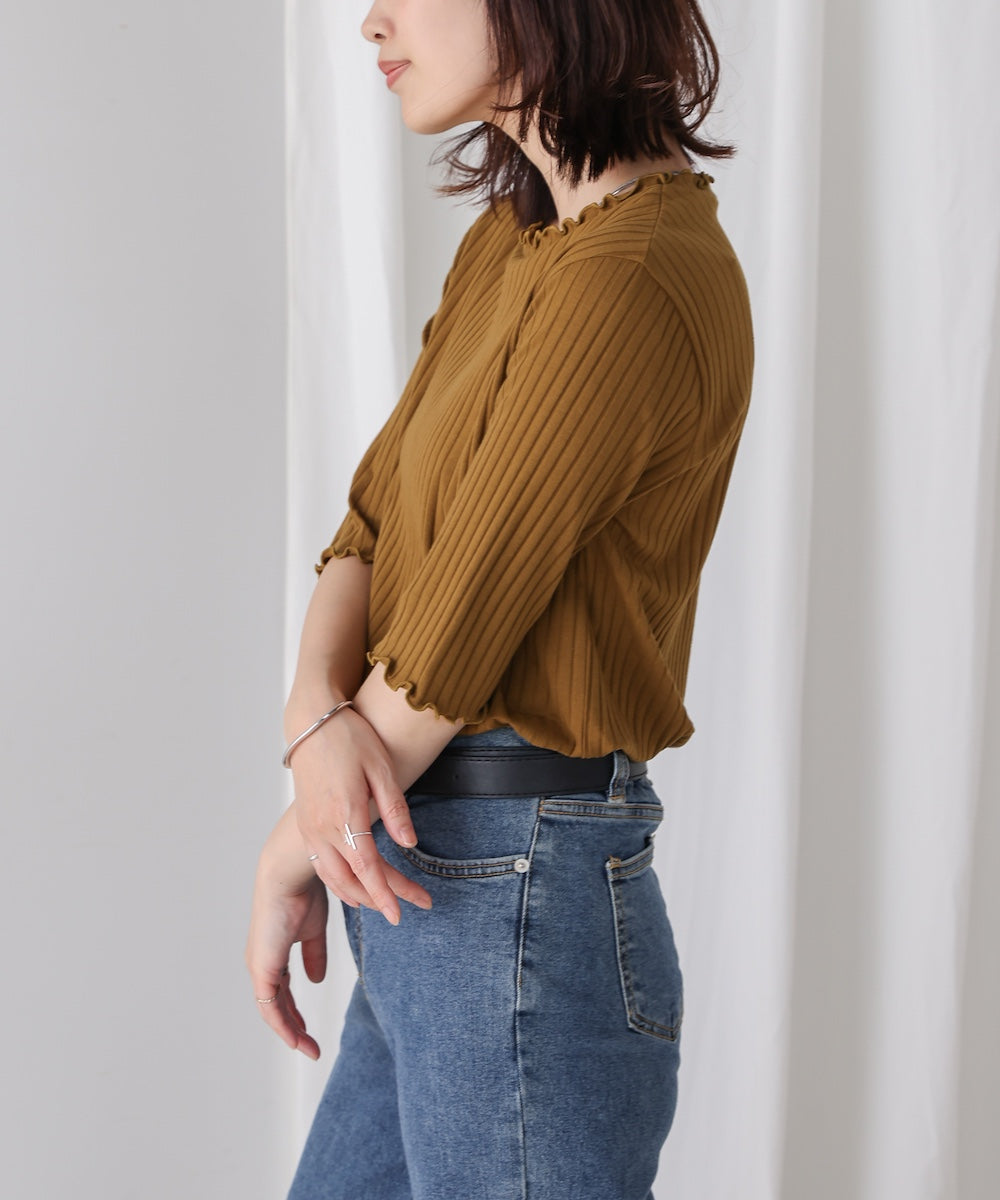 5分袖リブTシャツ