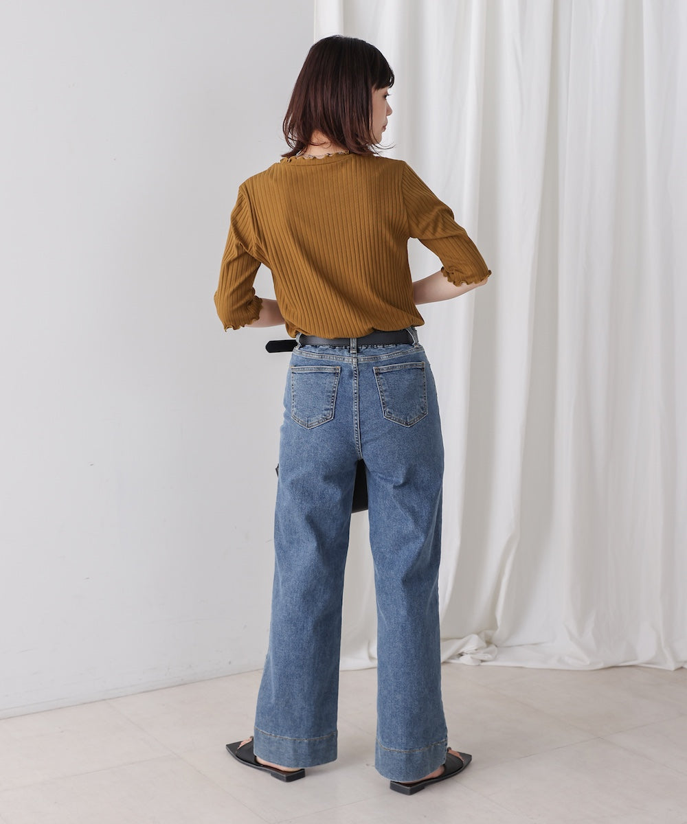 5分袖リブTシャツ