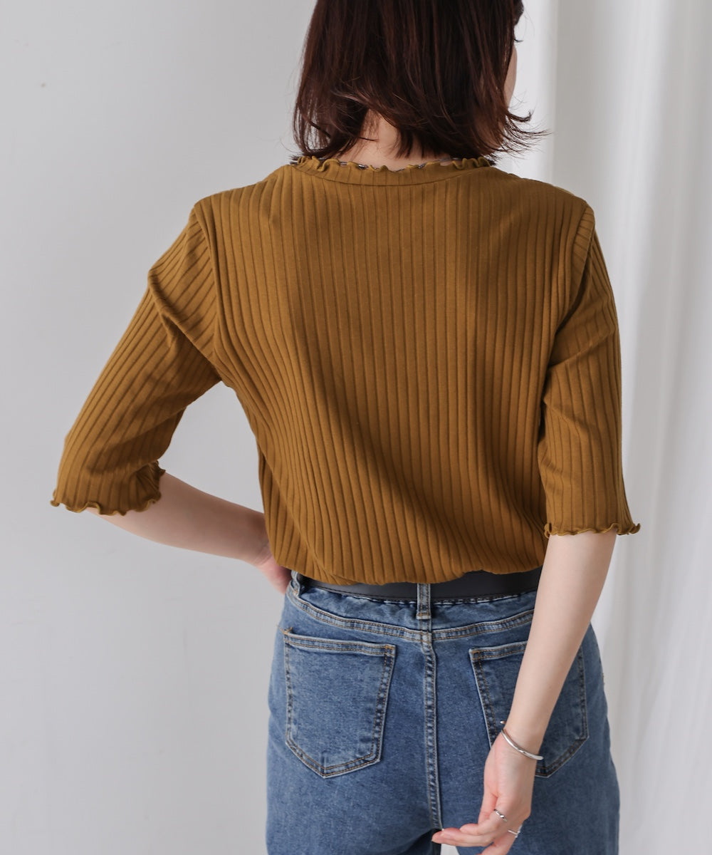 5分袖リブTシャツ
