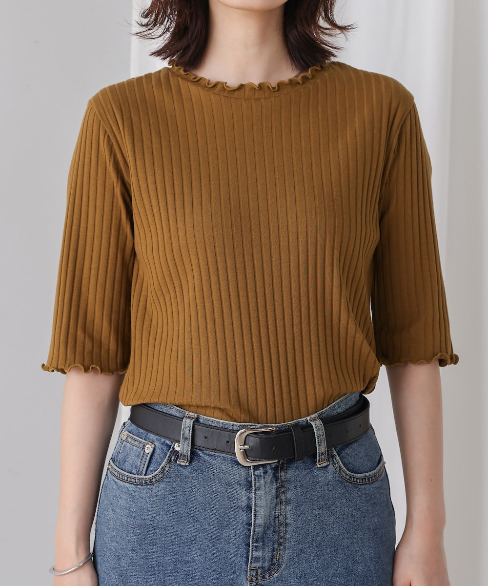 5分袖リブTシャツ