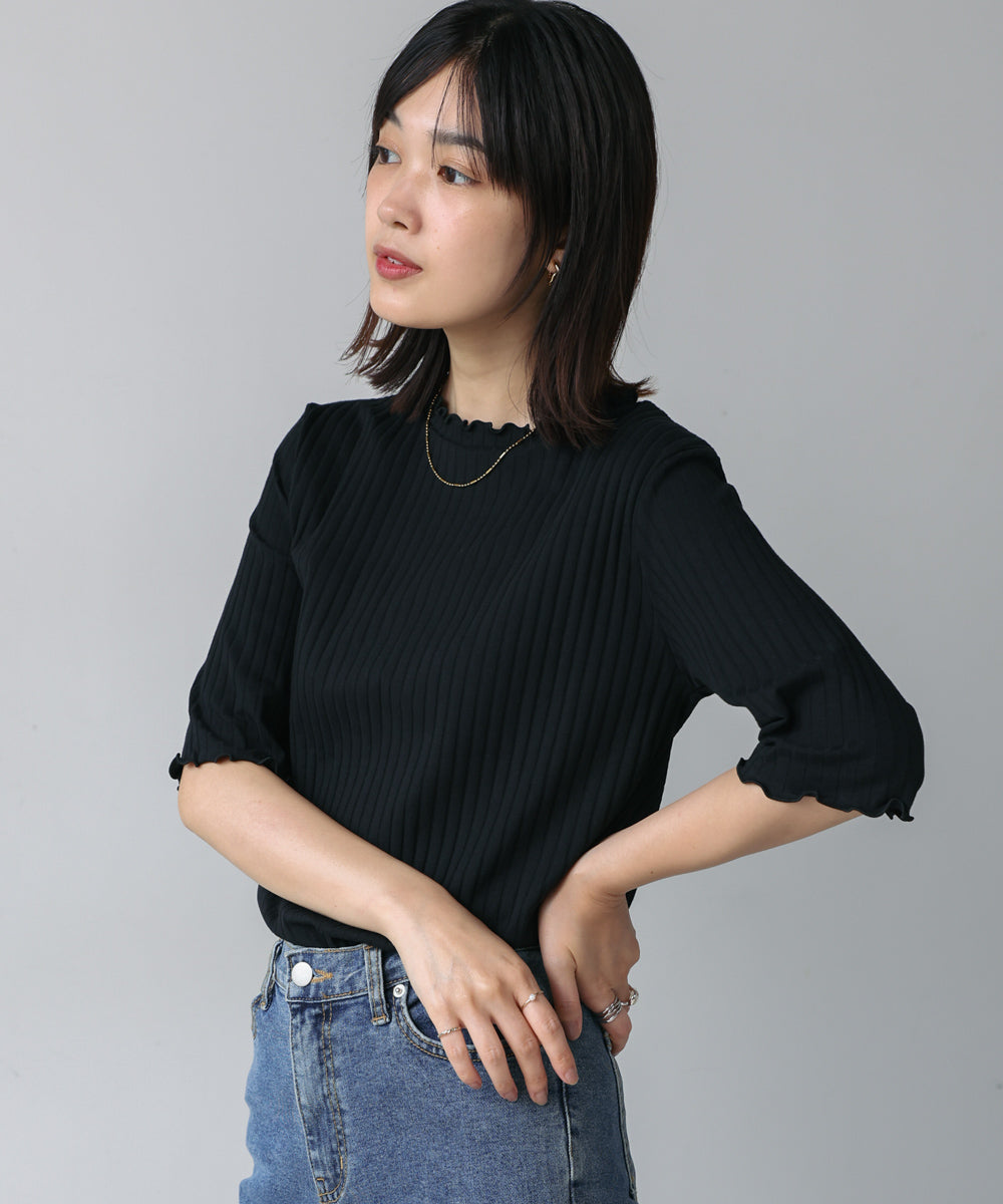 5分袖リブTシャツ