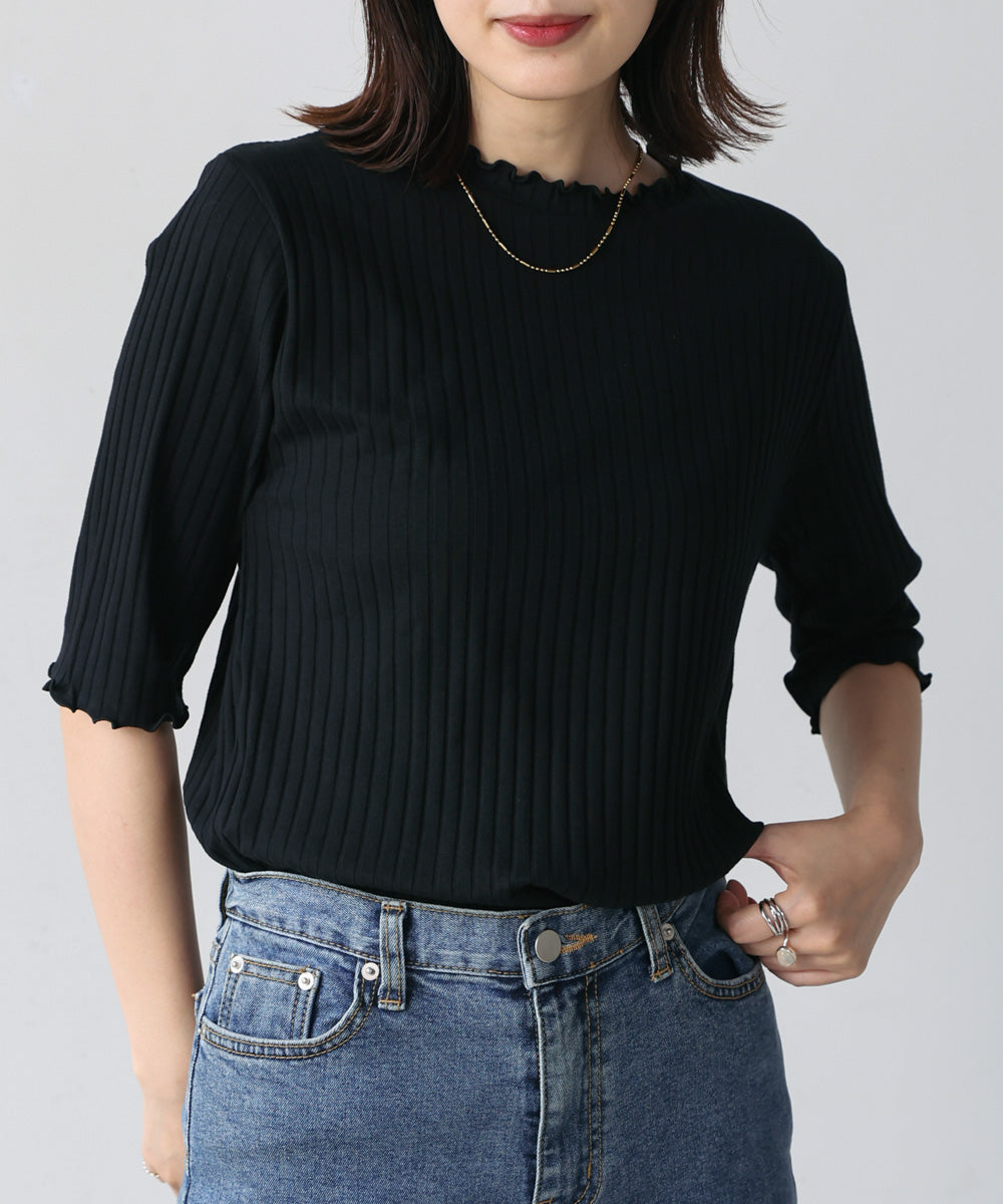 5分袖リブTシャツ