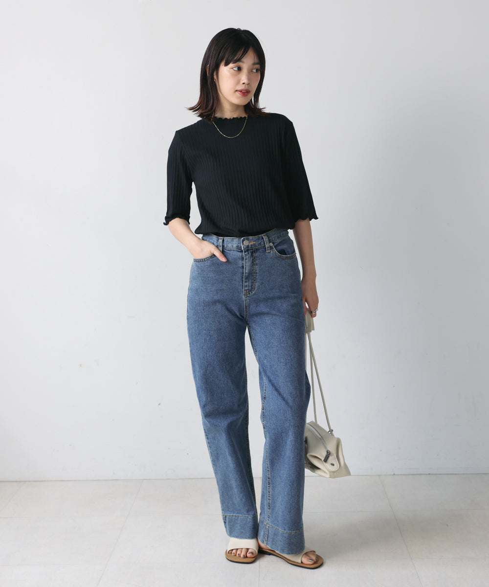 5分袖リブTシャツ