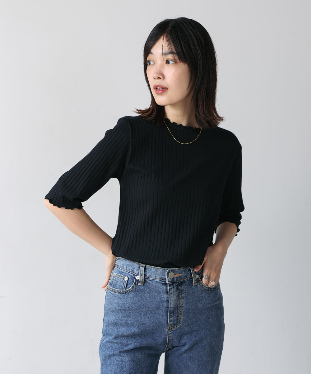 5分袖リブTシャツ