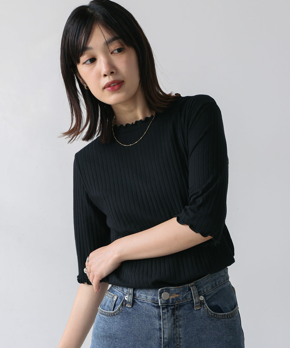 5分袖リブTシャツ