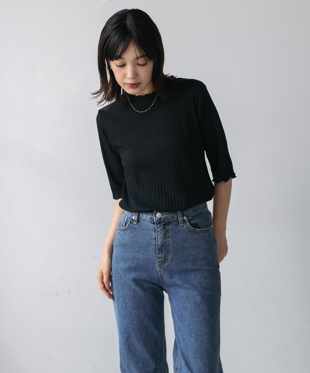 5分袖リブTシャツ