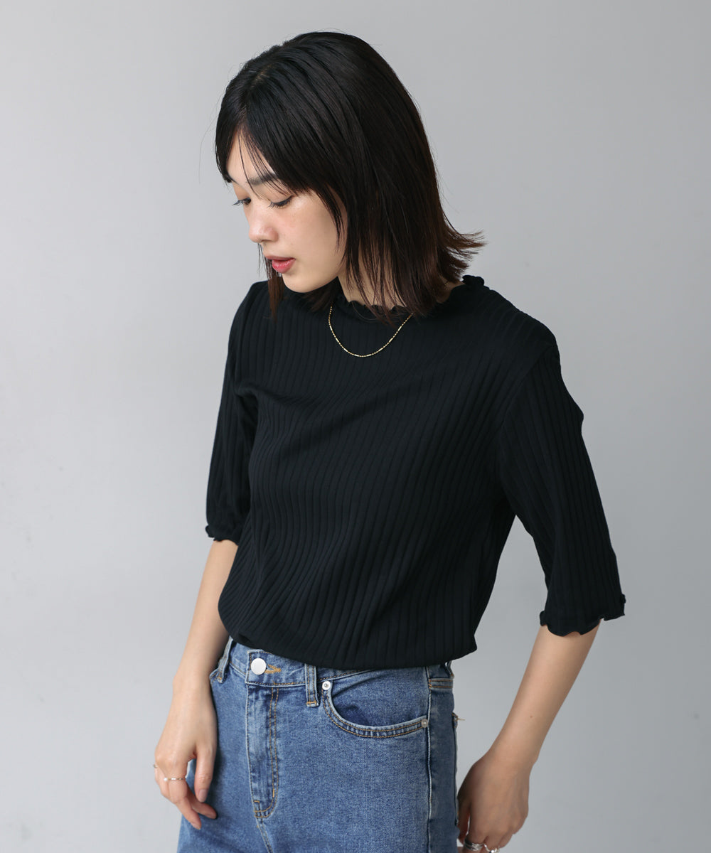 5分袖リブTシャツ