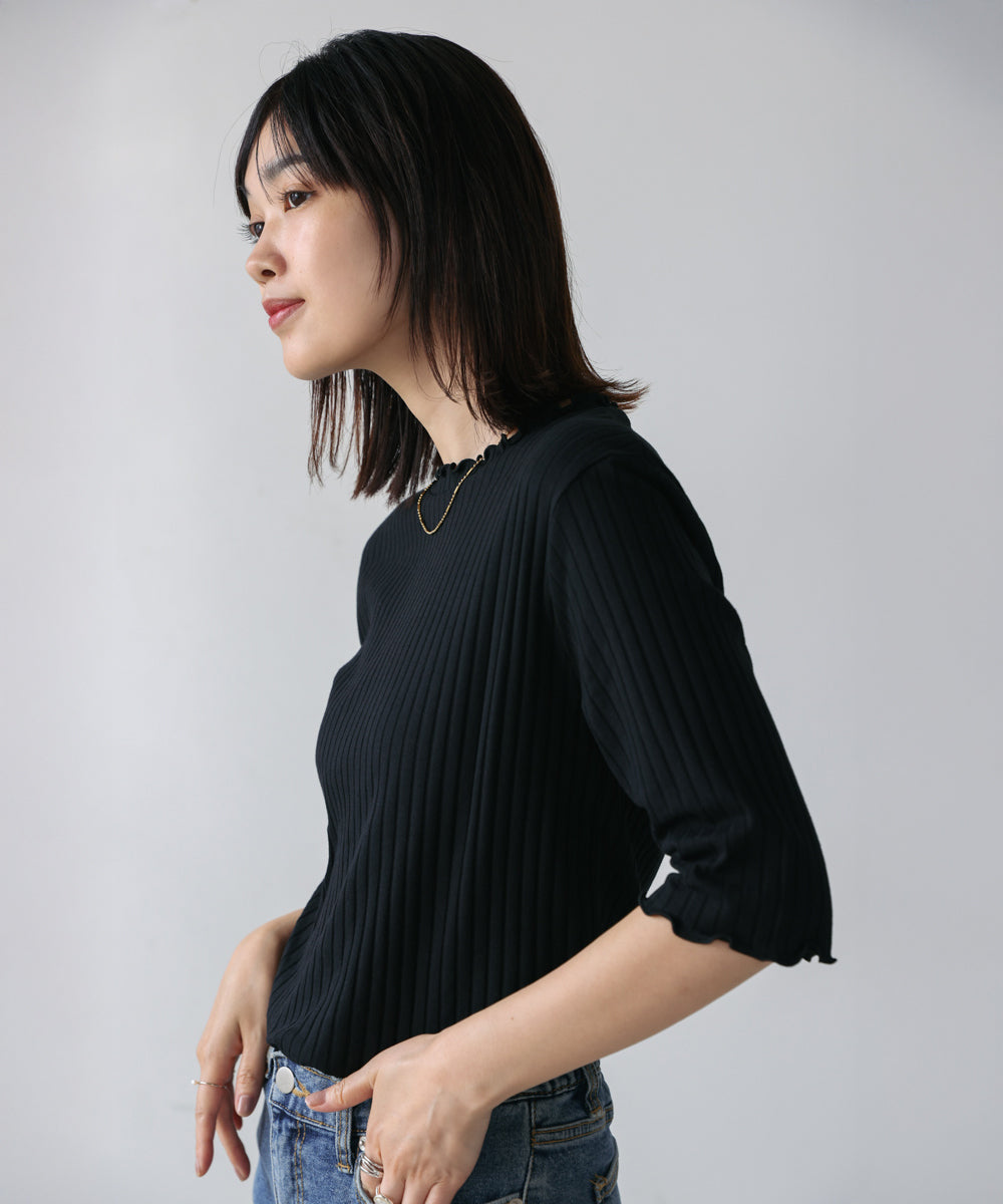 5分袖リブTシャツ