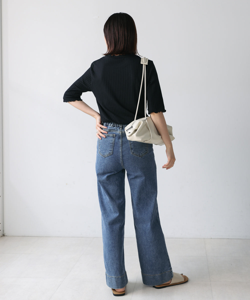 5分袖リブTシャツ