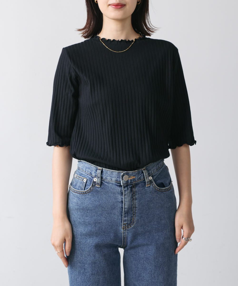 5分袖リブTシャツ