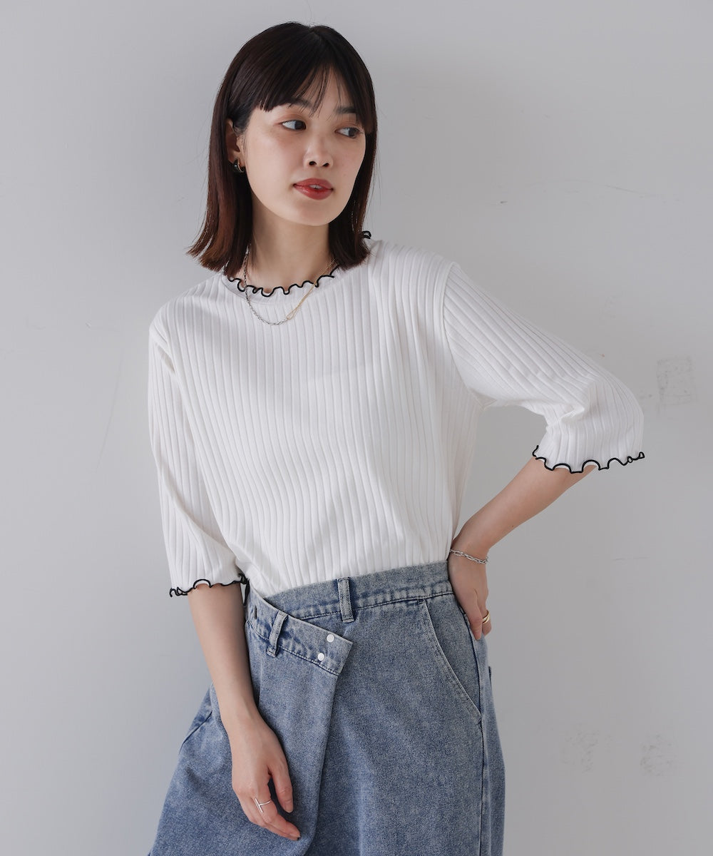 【まとめ買い対象】5分袖リブTシャツ