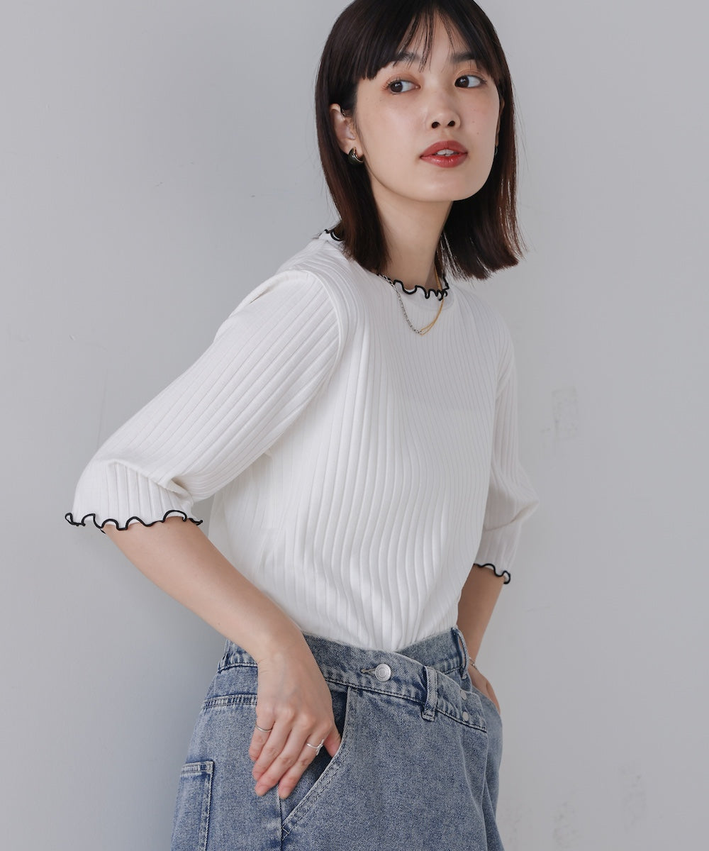 5分袖リブTシャツ