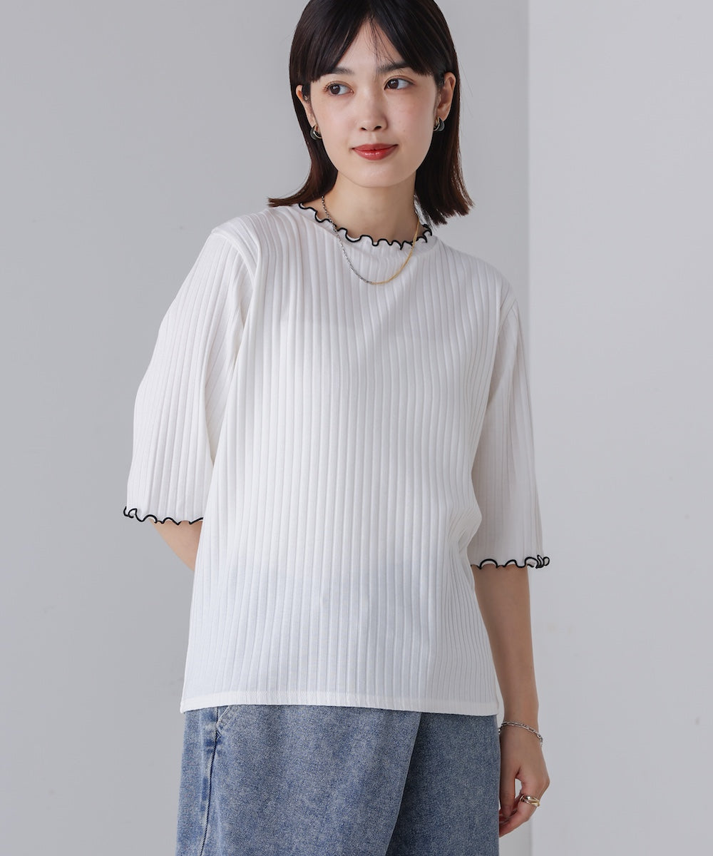 5分袖リブTシャツ