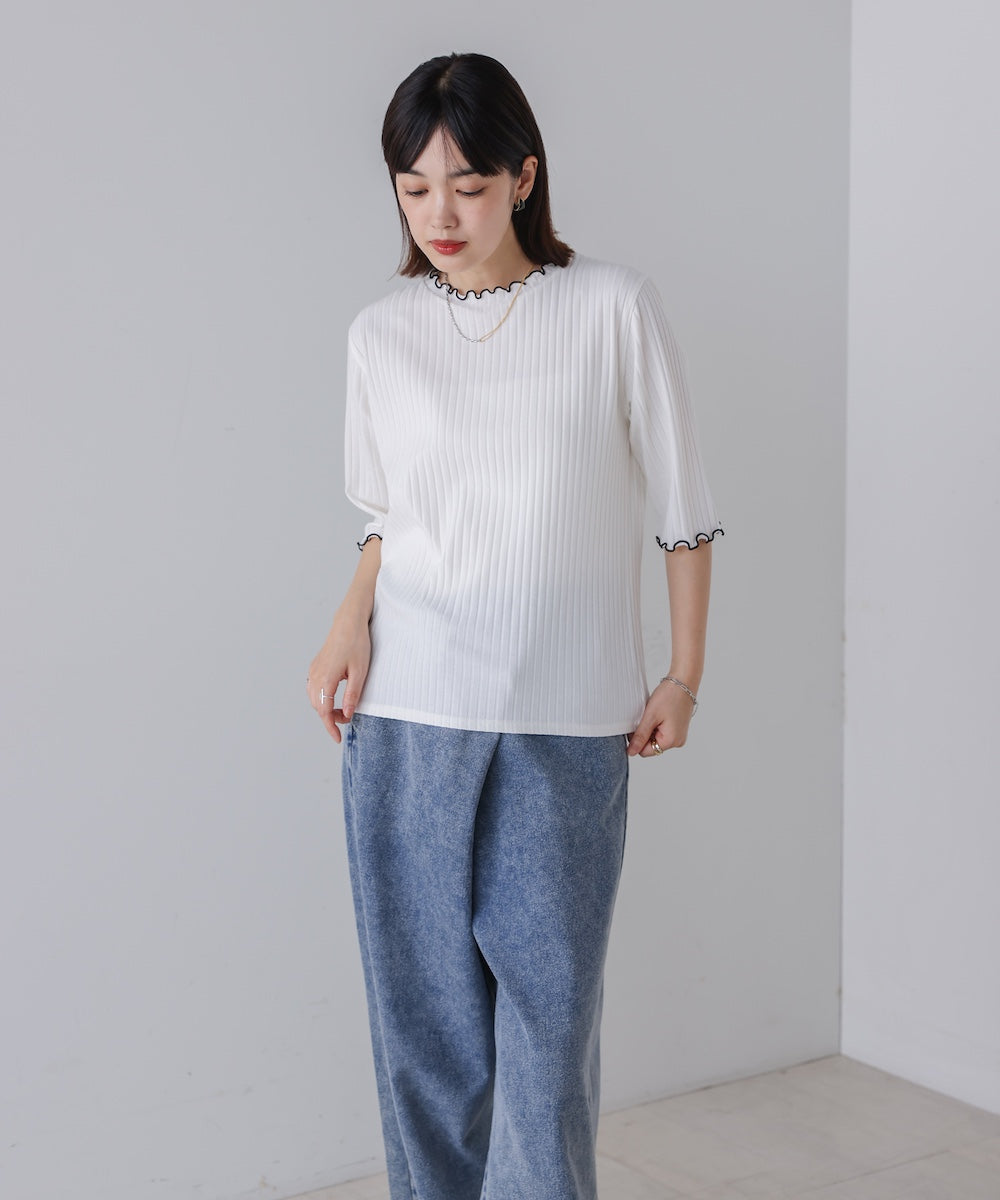 5分袖リブTシャツ