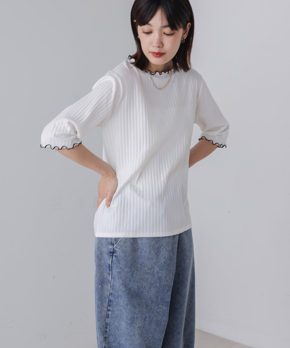 5分袖リブTシャツ