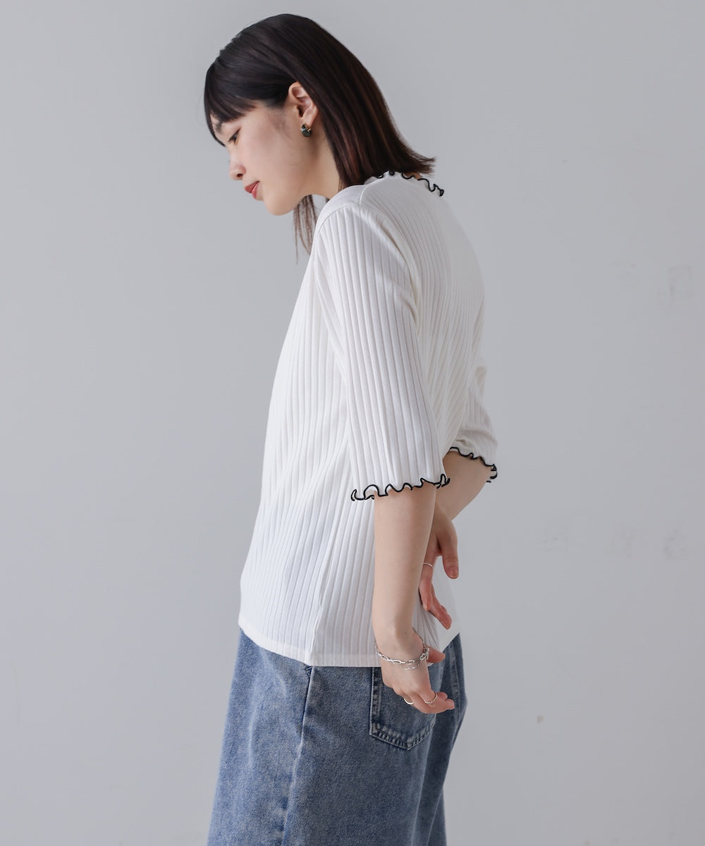5分袖リブTシャツ