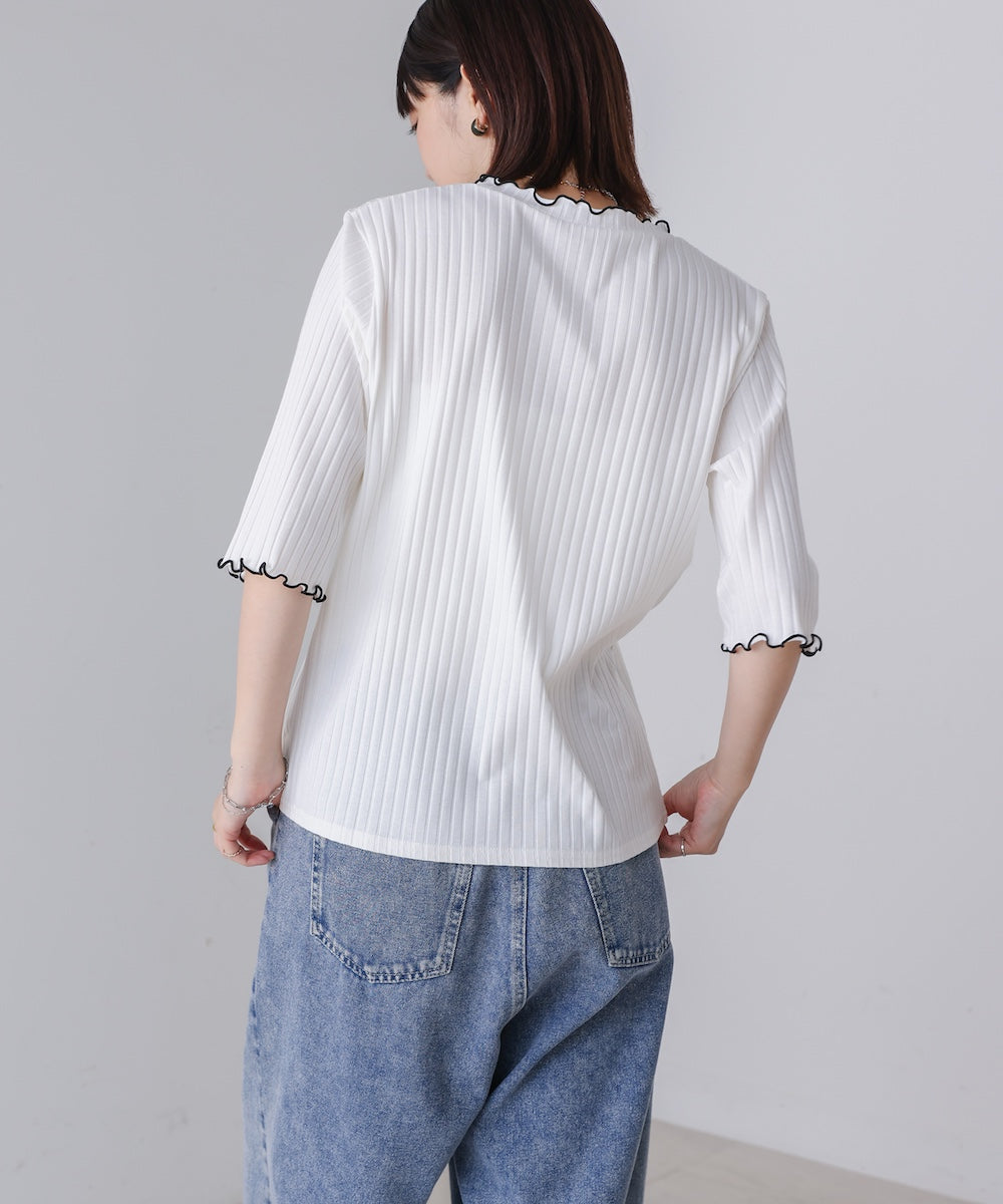 5分袖リブTシャツ