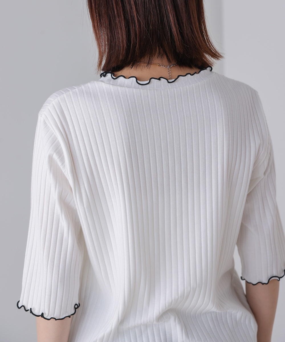 5分袖リブTシャツ