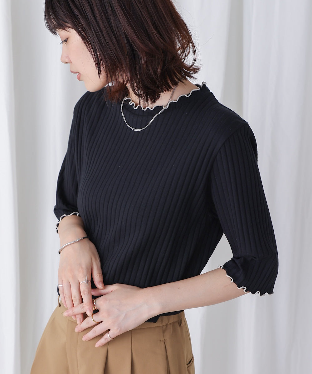 5分袖リブTシャツ