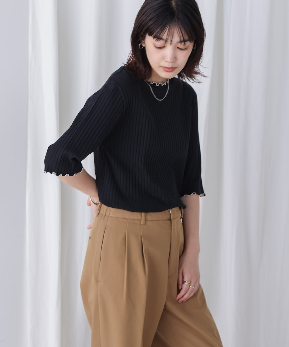 5分袖リブTシャツ