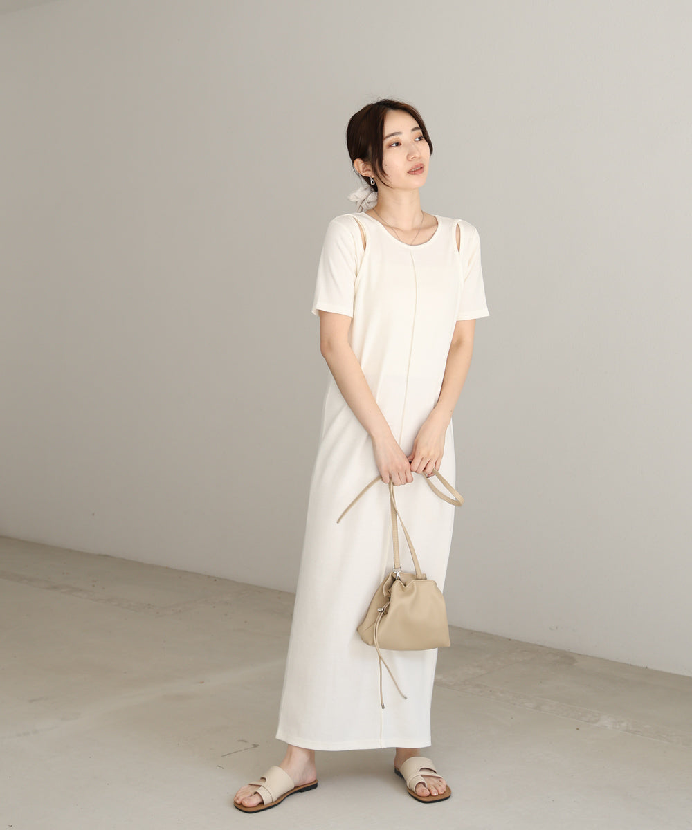 リブカットソーレイヤード風半袖ワンピース
