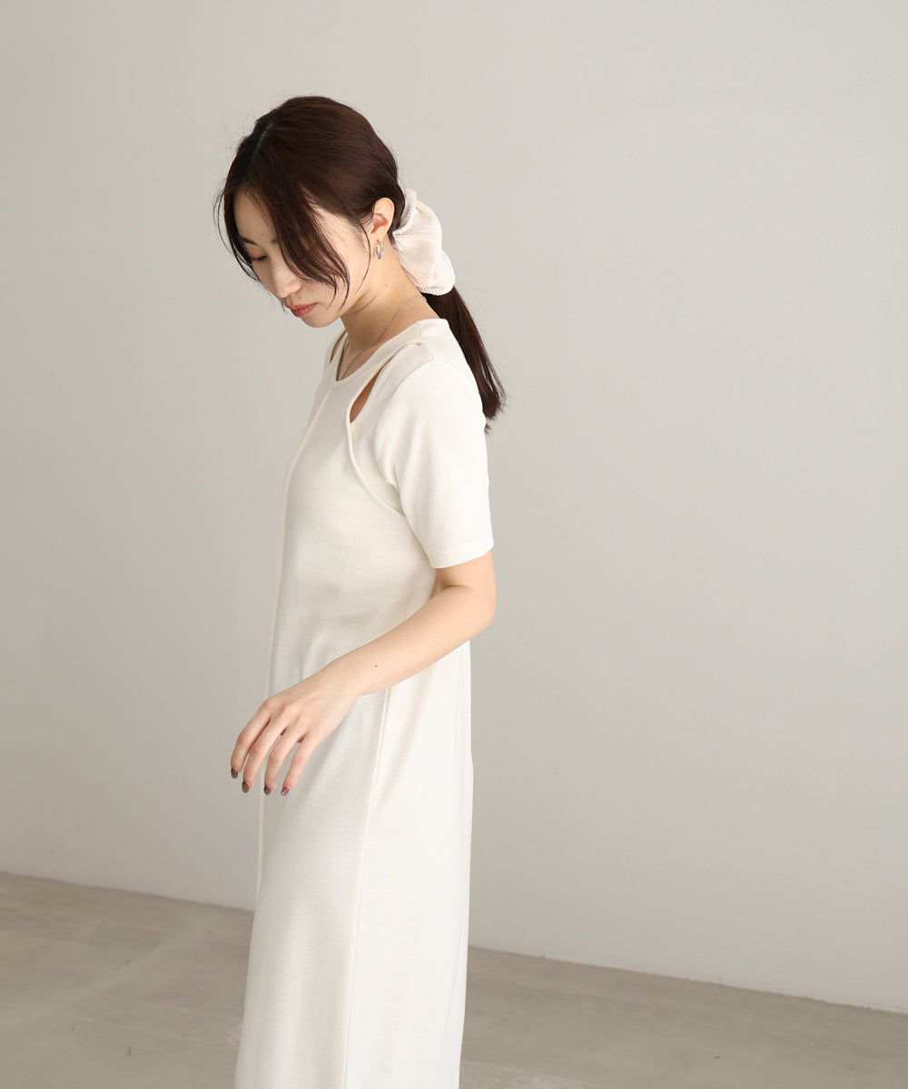 リブカットソーレイヤード風半袖ワンピース