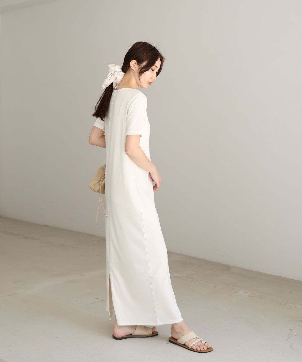 リブカットソーレイヤード風半袖ワンピース