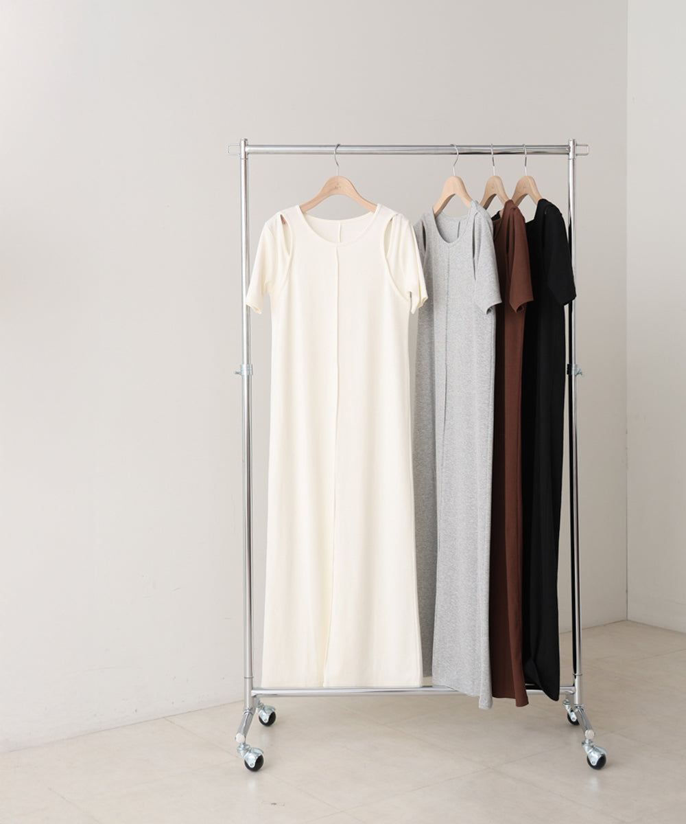 リブカットソーレイヤード風半袖ワンピース