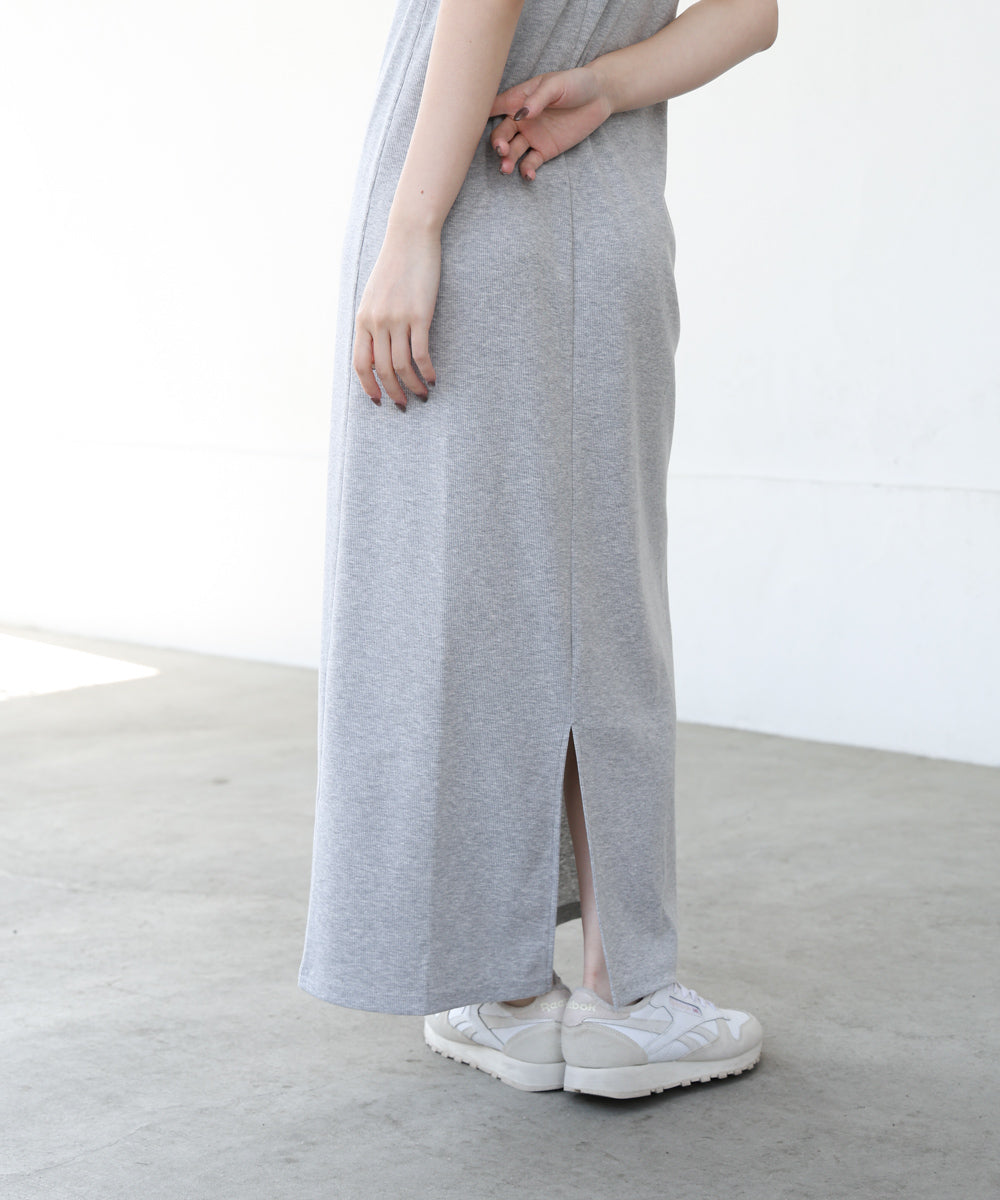 リブカットソーレイヤード風半袖ワンピース