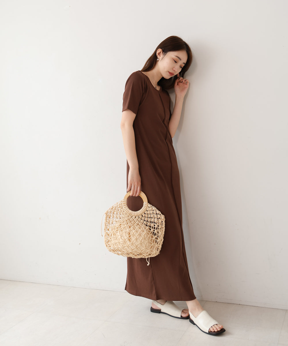 リブカットソーレイヤード風半袖ワンピース