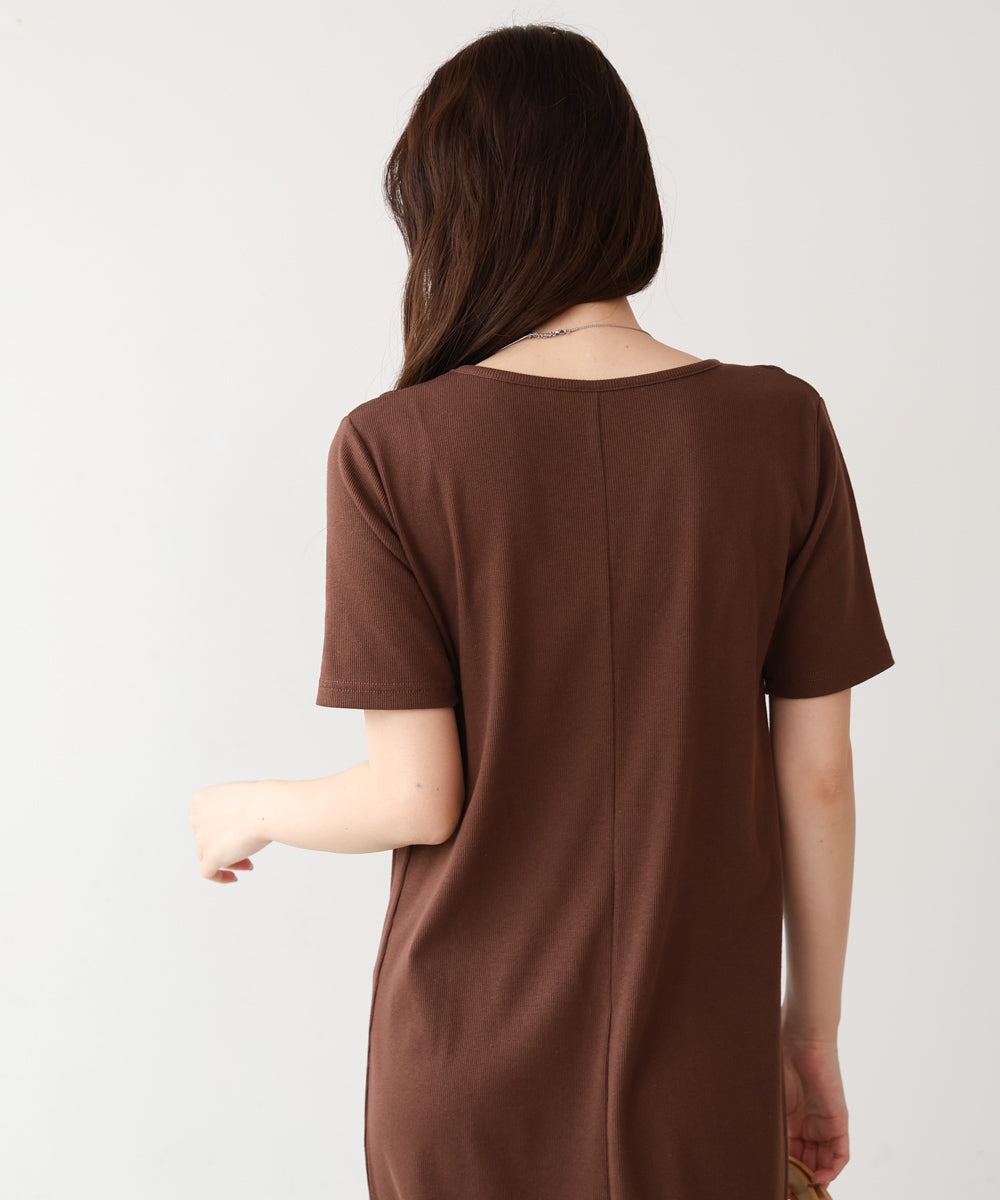 リブカットソーレイヤード風半袖ワンピース