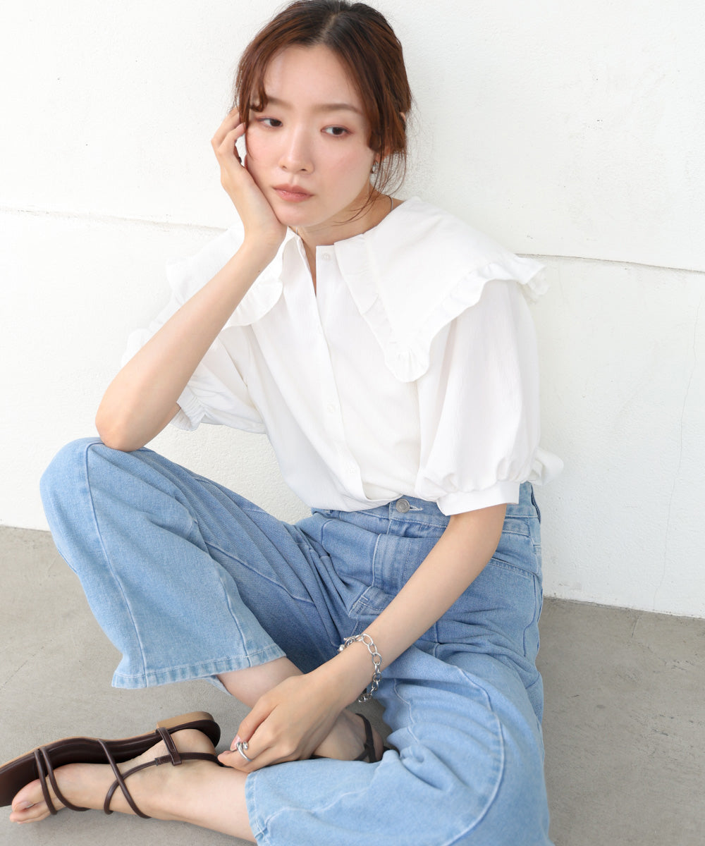 ビックカラーハーフスリーブブラウス