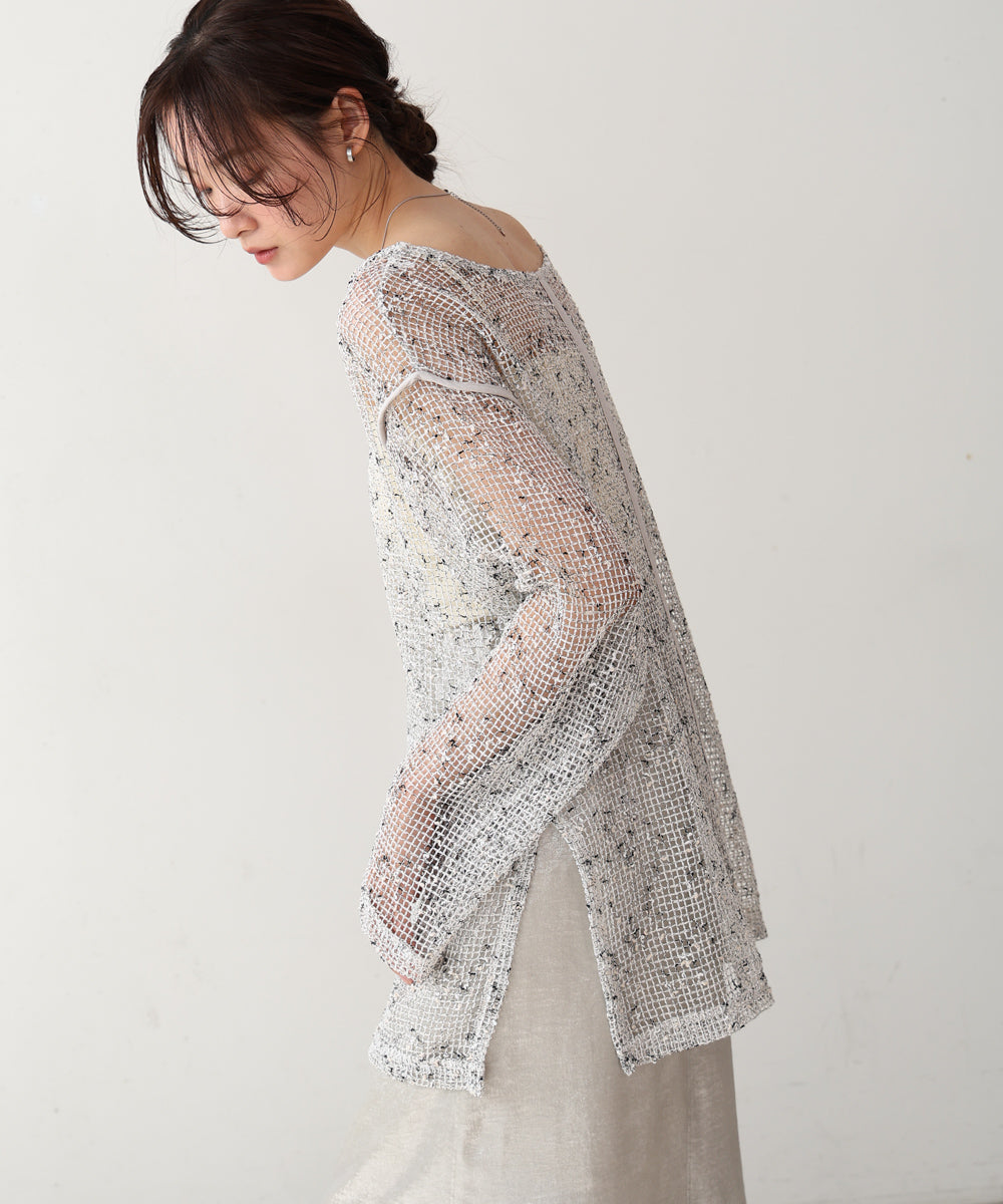 ミックスメッシュニットソートップス