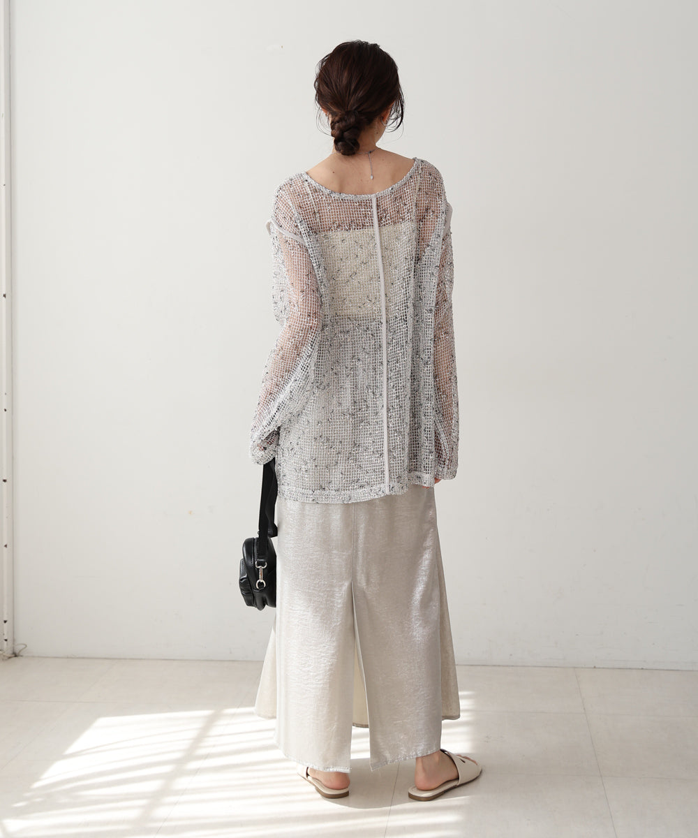 ミックスメッシュニットソートップス