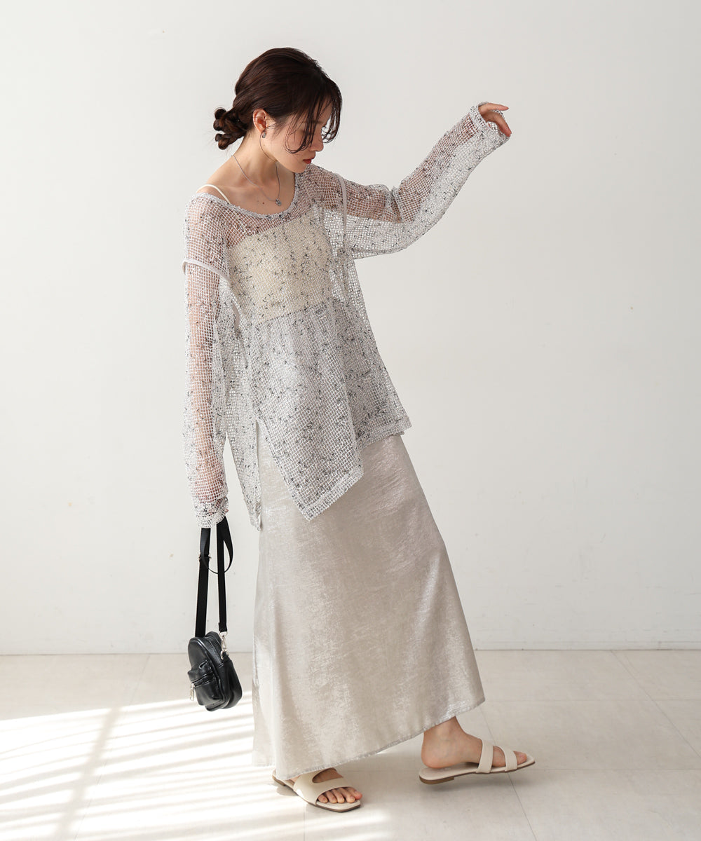 ミックスメッシュニットソートップス