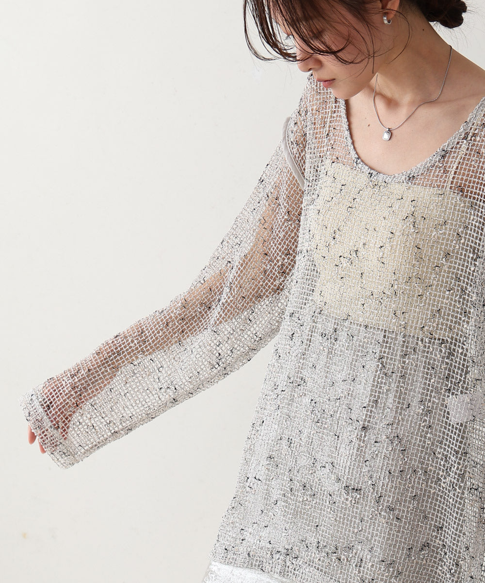 ミックスメッシュニットソートップス