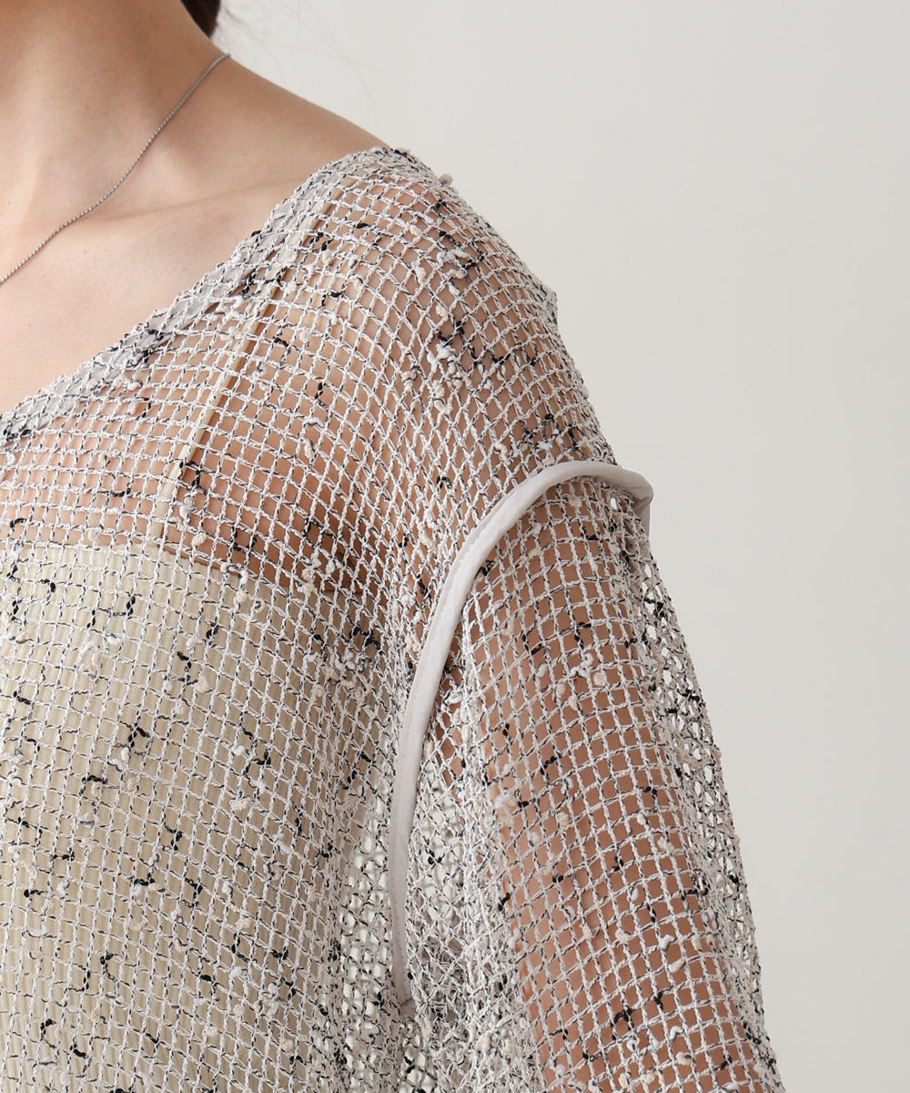 ミックスメッシュニットソートップス