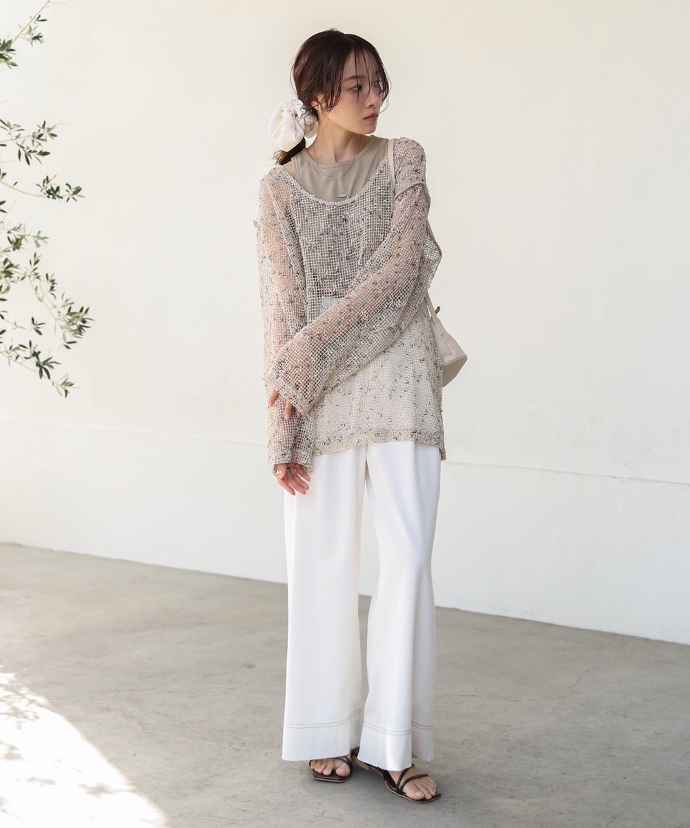 ミックスメッシュニットソートップス