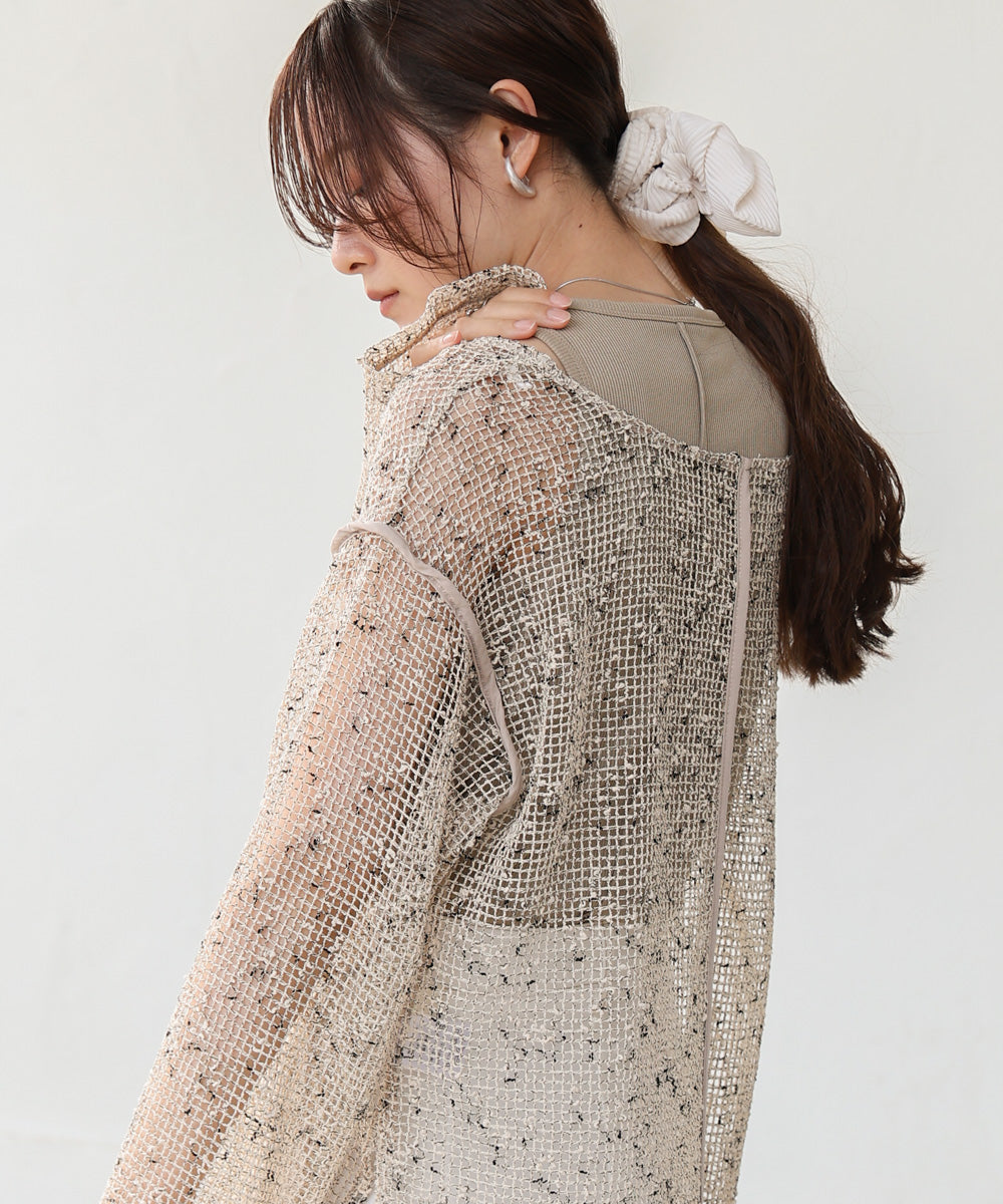 ミックスメッシュニットソートップス