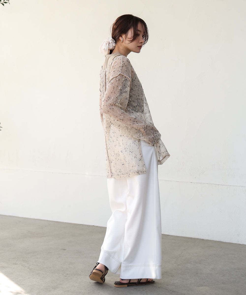 ミックスメッシュニットソートップス