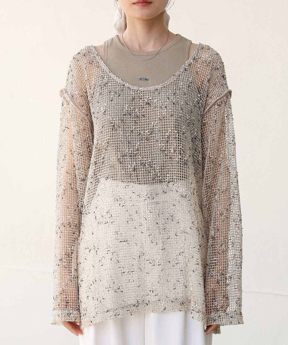 ミックスメッシュニットソートップス