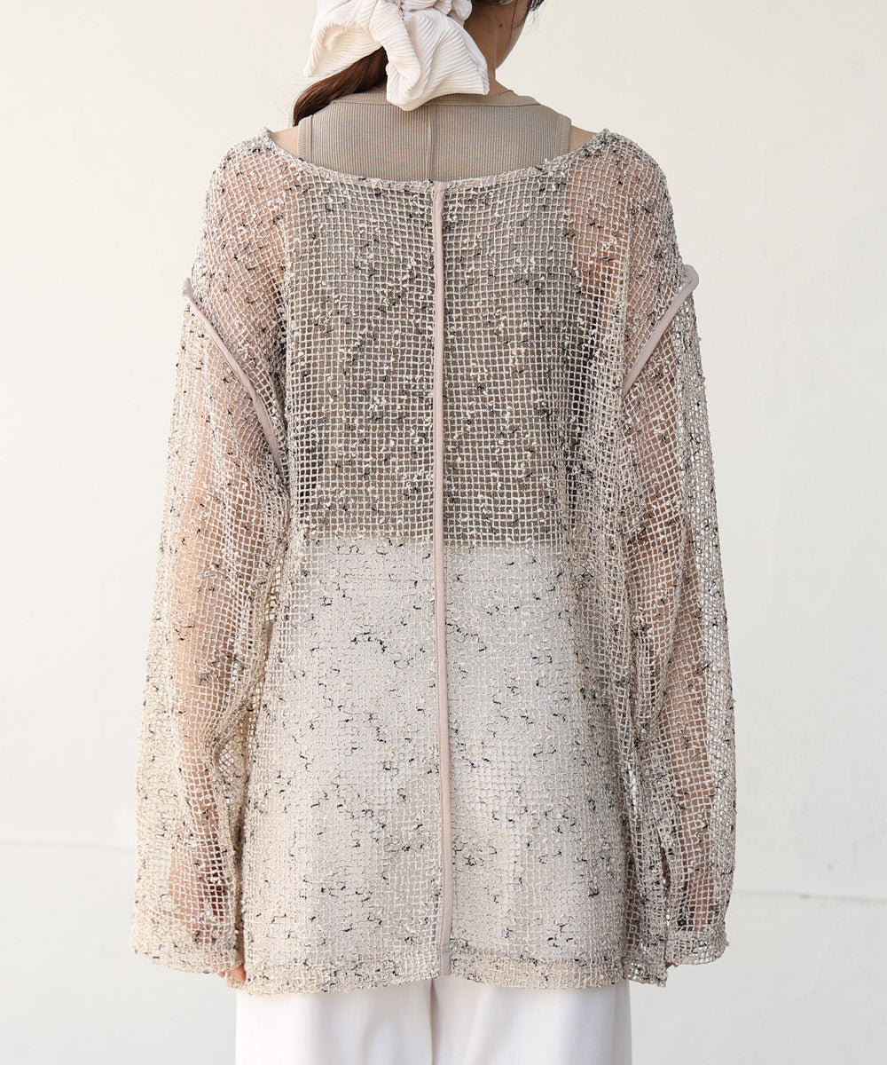 ミックスメッシュニットソートップス